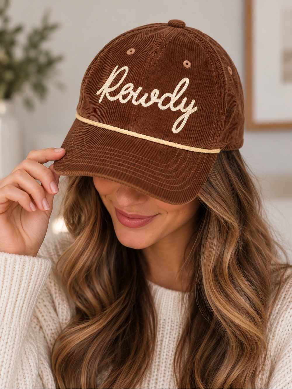 New - Mighty Fine Brown Corduroy 'Rowdy' Baseball Cap with Cream Trim